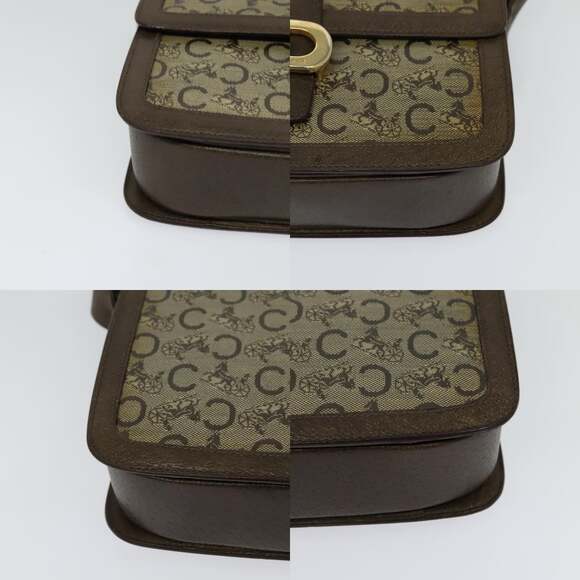 CELINE C Sulky Shoulder Bag Coated Canvas Beige Brown Gold - Picture 10 of 12